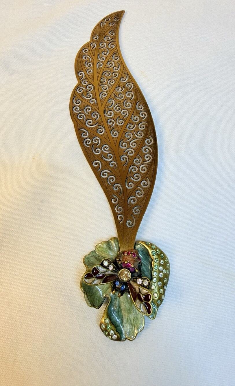 Jay Strongwater Jeweled Bee Leaf Swarovski Crystal Enamel Bookmark 7’